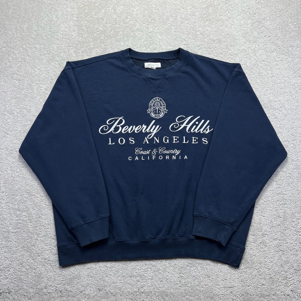 Aeropostale Sweatshirt‎ Mens XL Navy Beverly Hills Embroidered Oversized Golf